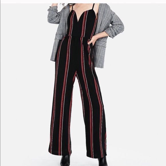 Express Pants - Express V-Wire Cami Striped Jumpsuit